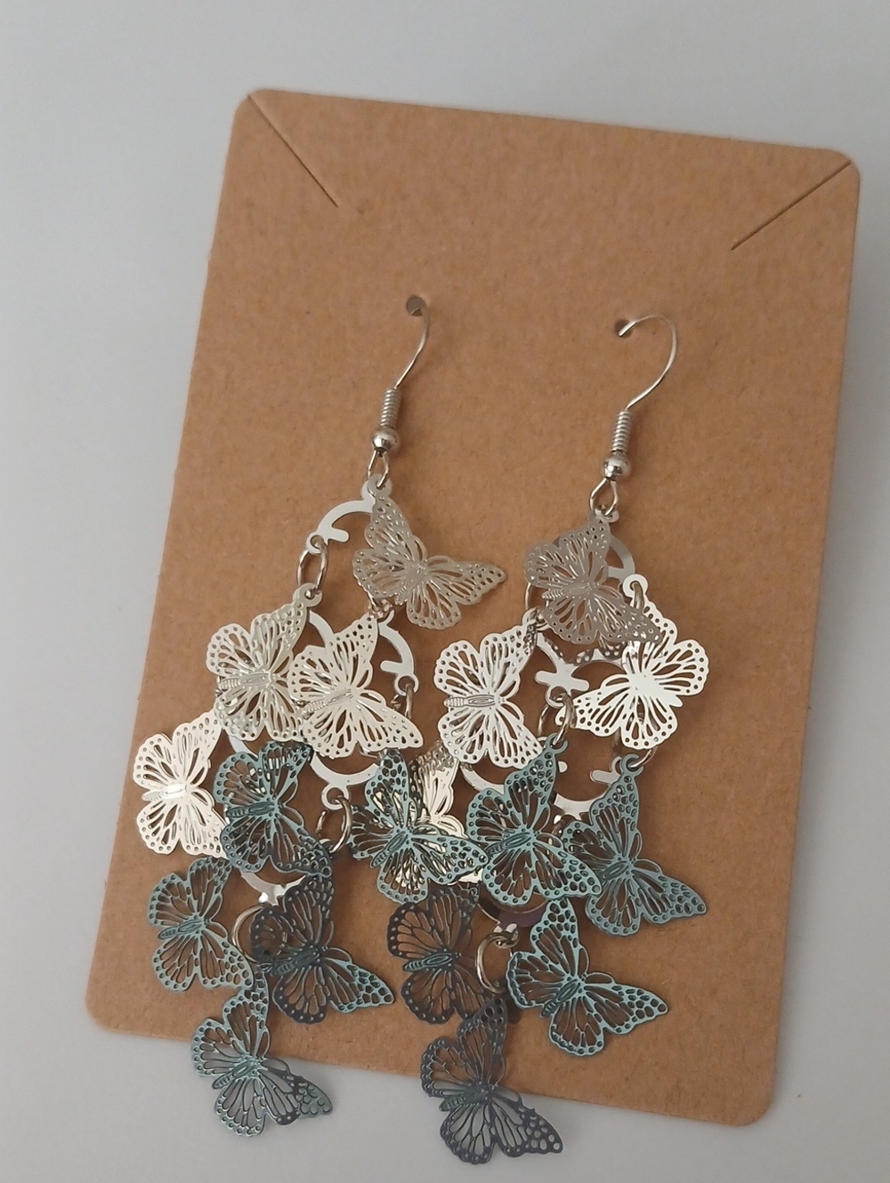 Fashion Jewelry Silver and Teal Butterfly Drop Earrings - Women Jewelry